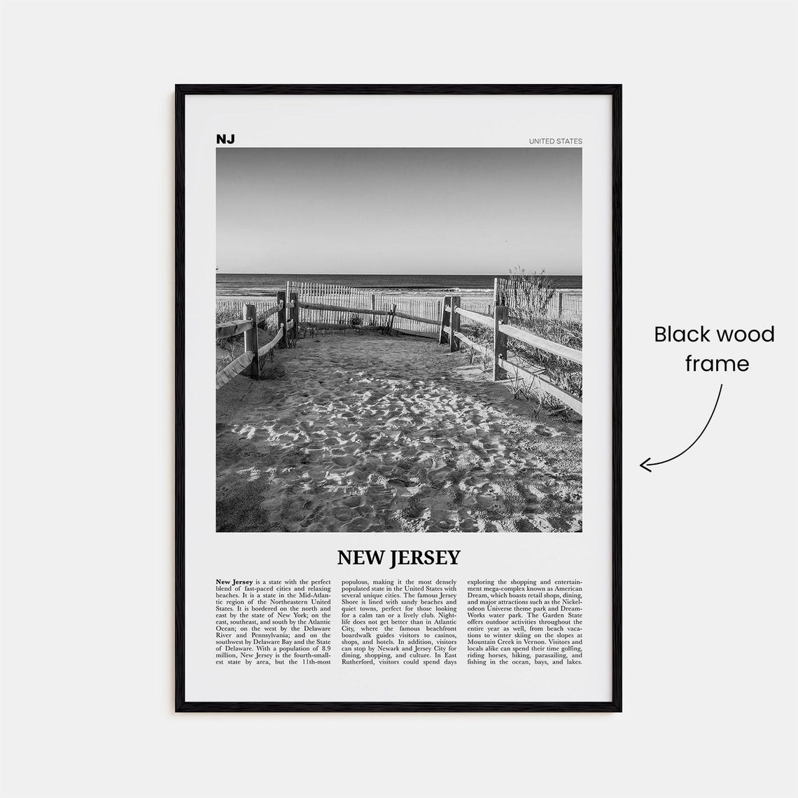 New Jersey Black and White Map Wall Art Print - Image 3