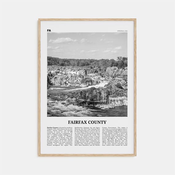 Fairfax County Black-and-White Wall Map Art Print