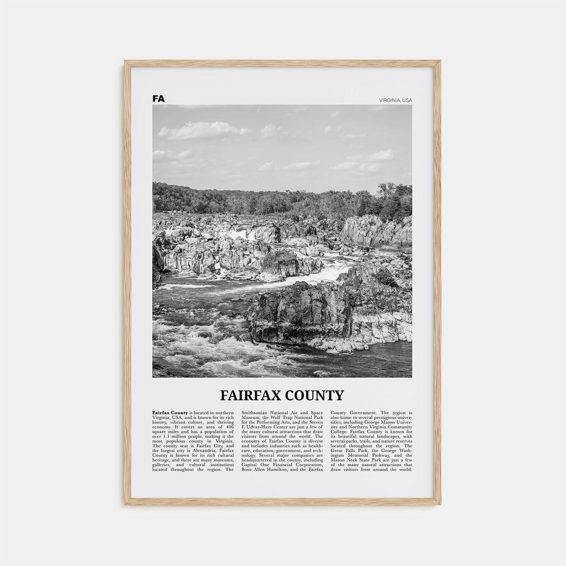 Fairfax County Black-and-White Wall Map Art Print