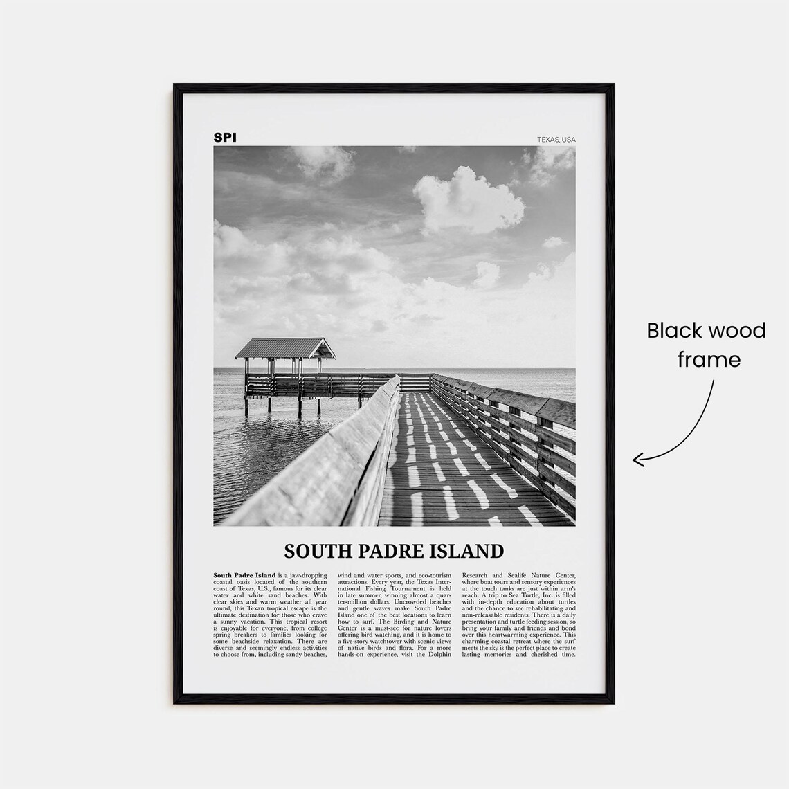 South Padre Island Black and White Travel Poster - Image 3
