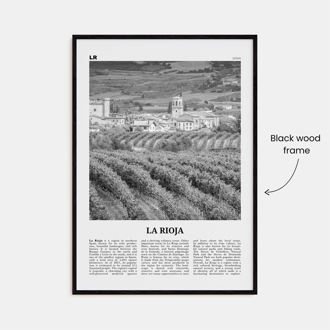 La Rioja Black and White Travel Poster, Spain - Image 3