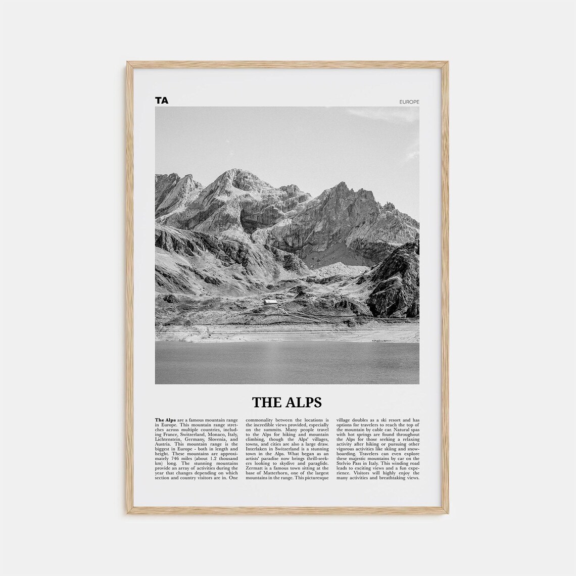 The Alps Black And White Travel Poster, Europe