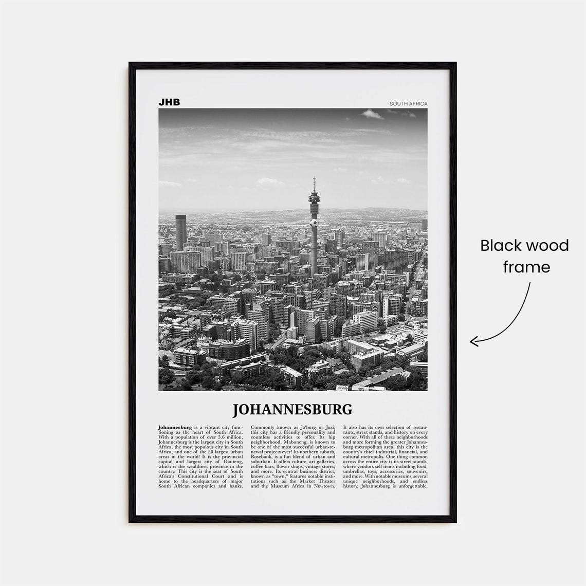 Johannesburg Black and White Travel Poster Print - Image 3