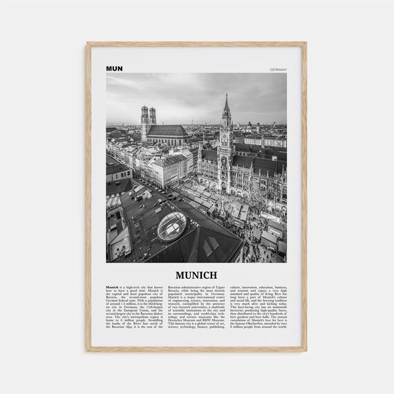 Munich Black and White Travel Poster, Germany
