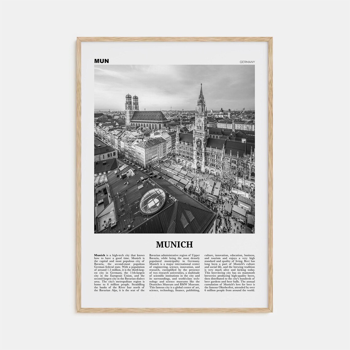 Munich Black and White Travel Poster, Germany