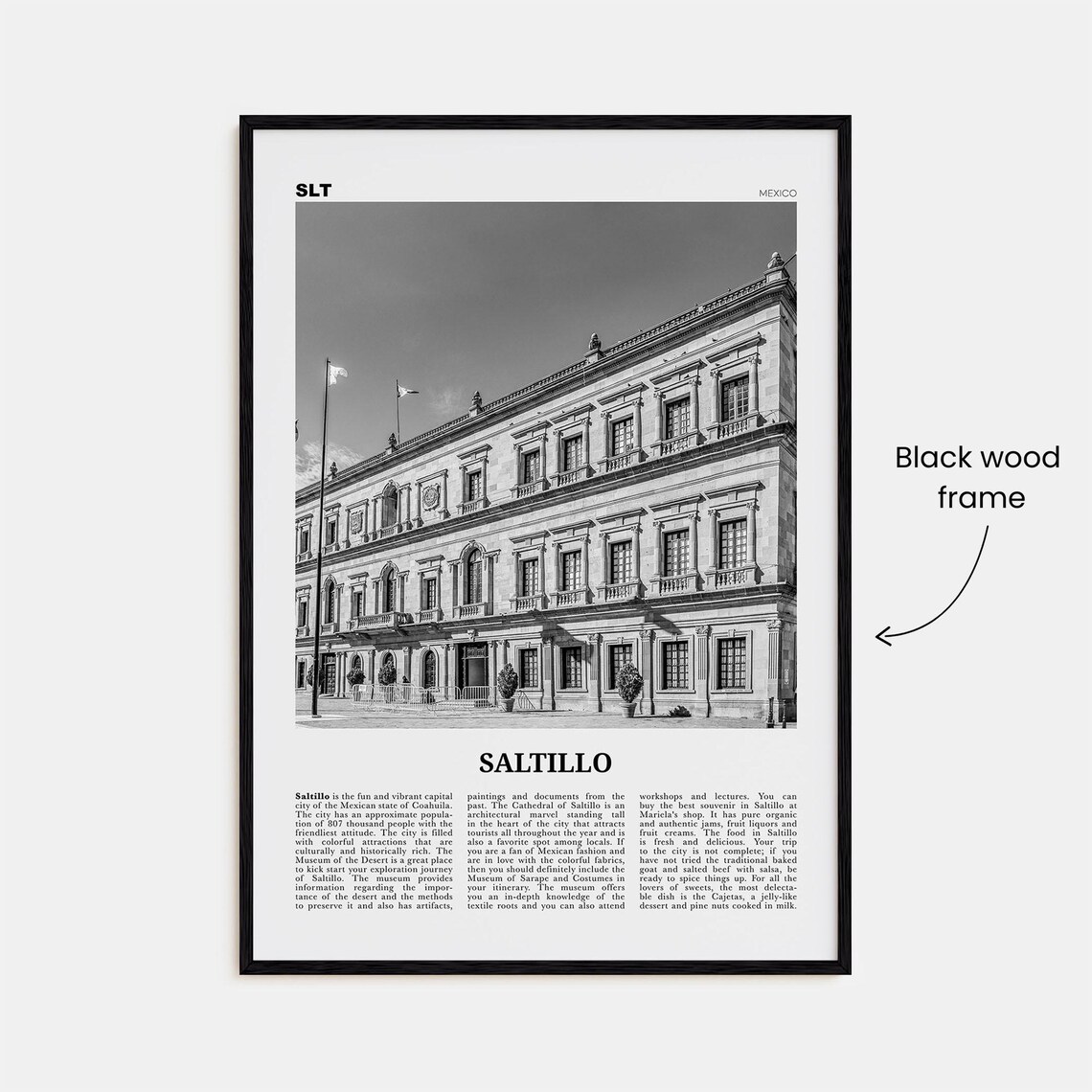 Saltillo Black and White Wall Art, Mexico Poster - Image 3