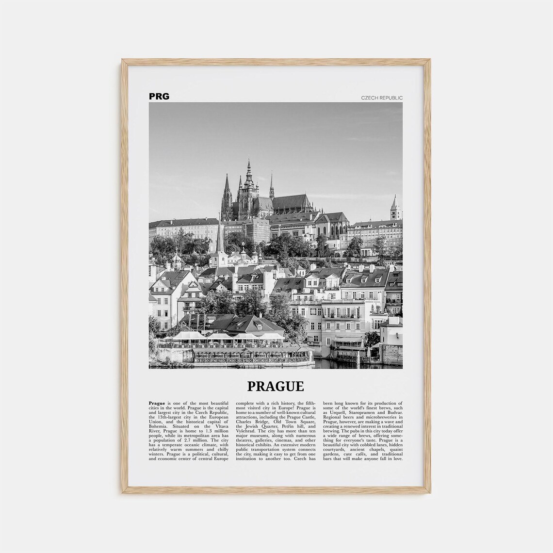 Prague Black and White Travel Poster, Europe