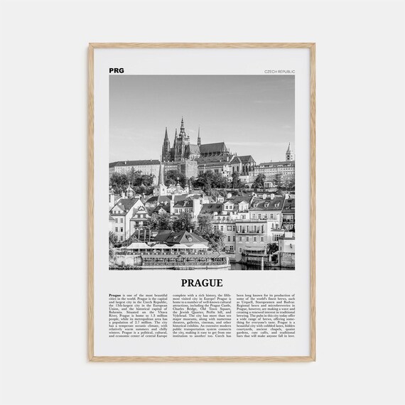 Prague Black and White Travel Poster, Europe