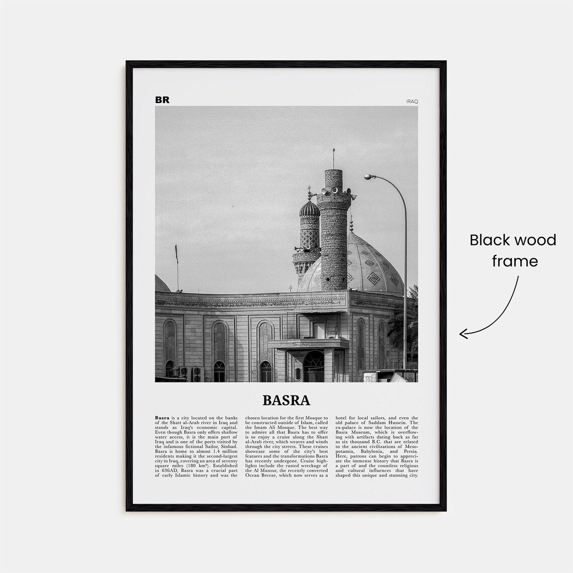 Basra Black and White Travel Poster, Iraq Map - Image 3