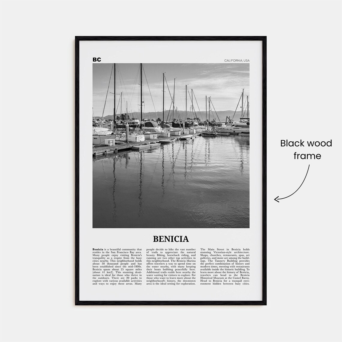 Benicia Black and White Travel Poster, California USA - Image 3