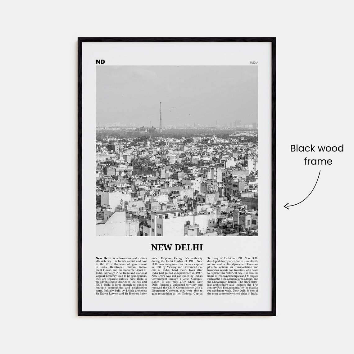 New Delhi Black and White Travel Poster, India - Image 3