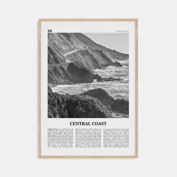 Central Coast Black and White California Travel Poster