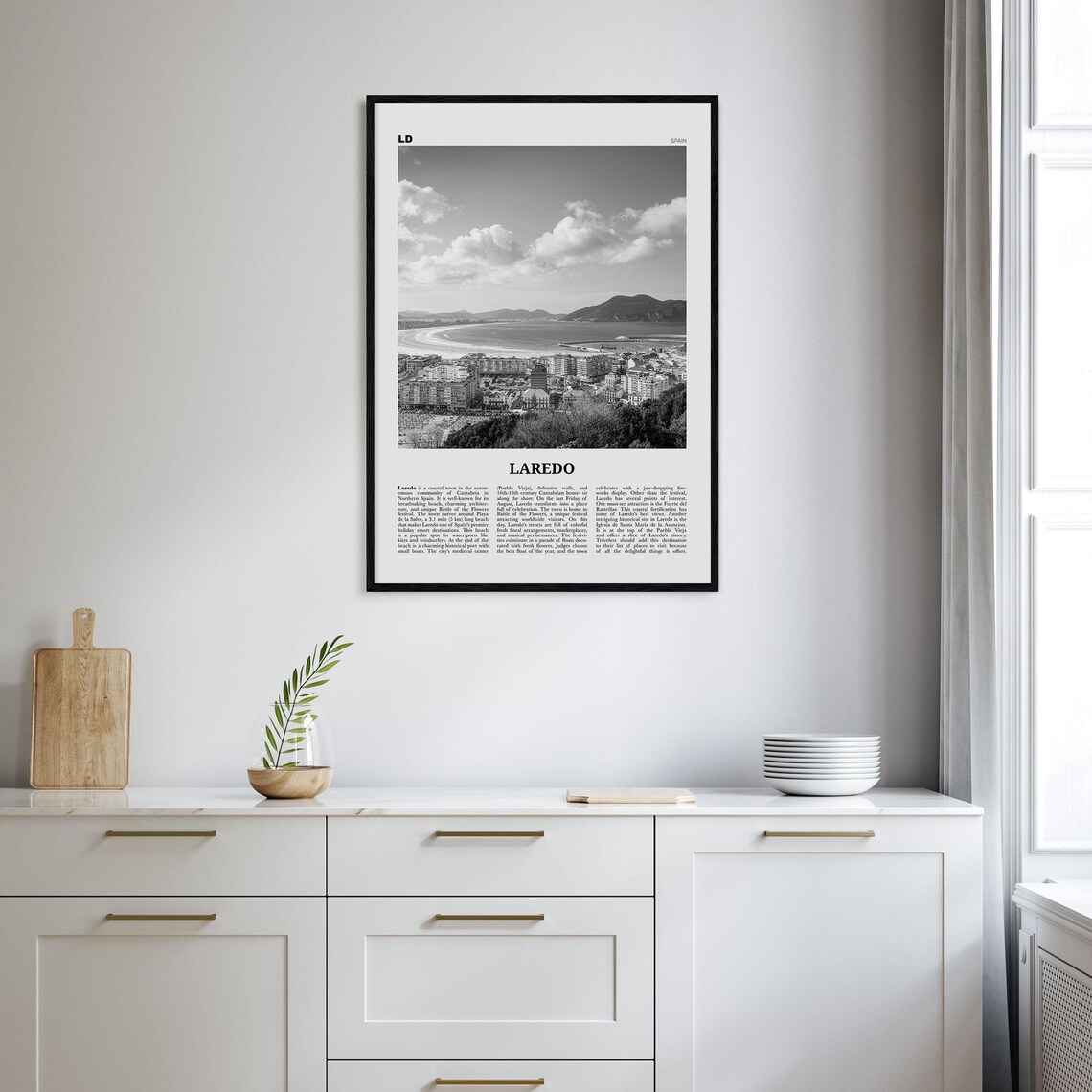 Laredo, Spain Black and White Map Travel Poster - Image 2