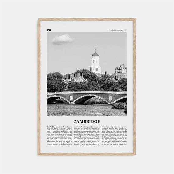 Cambridge Black And White Travel Poster, Massachusetts