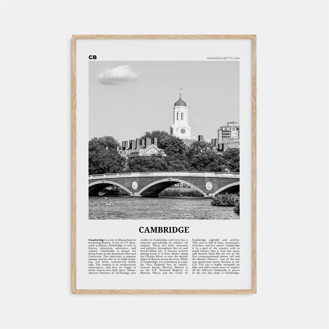 Cambridge Black And White Travel Poster, Massachusetts