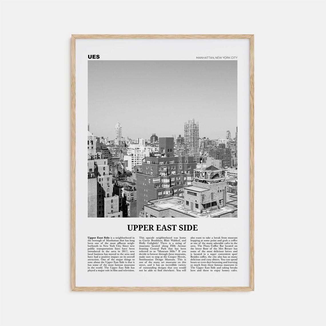Upper East Side, New York Black and White Travel Poster