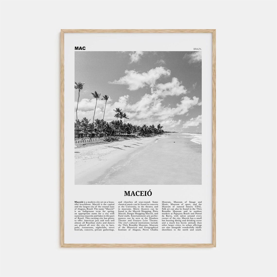 Maceio Black and White Travel Poster, Brazil City