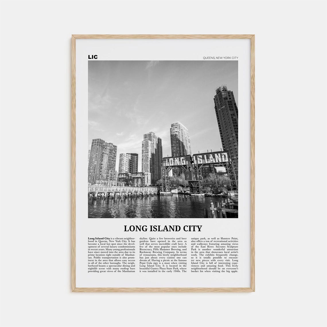 Long Island City Black and White Travel Poster