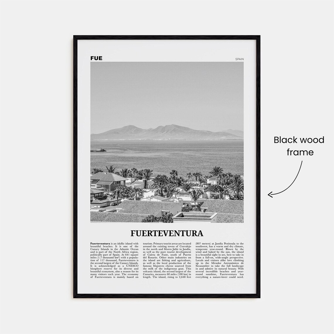 Fuerteventura Black and White Spain Travel Poster - Image 3