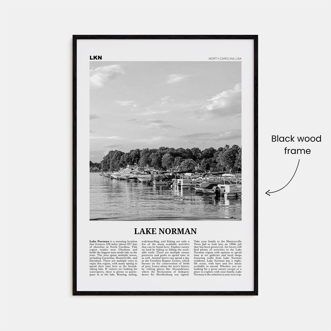 Lake Norman Black and White Travel Poster - Image 3