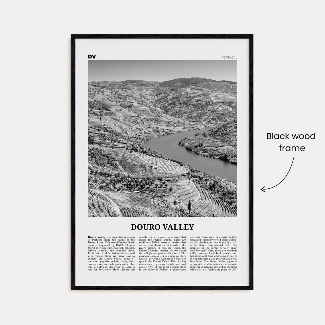 Douro Valley Black and White Travel Poster, Portugal - Image 3