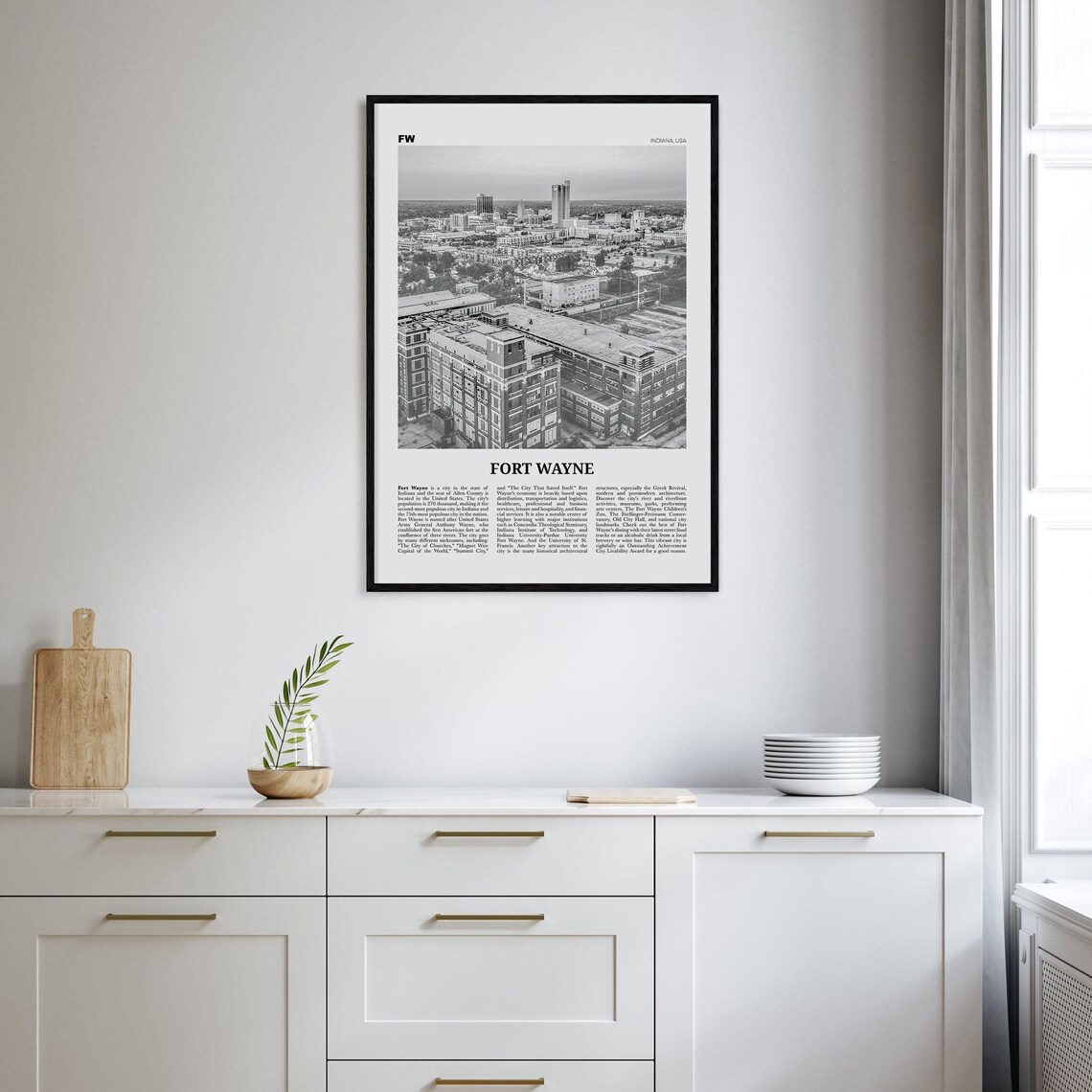 Fort Wayne Black and White Travel Poster, Indiana - Image 2
