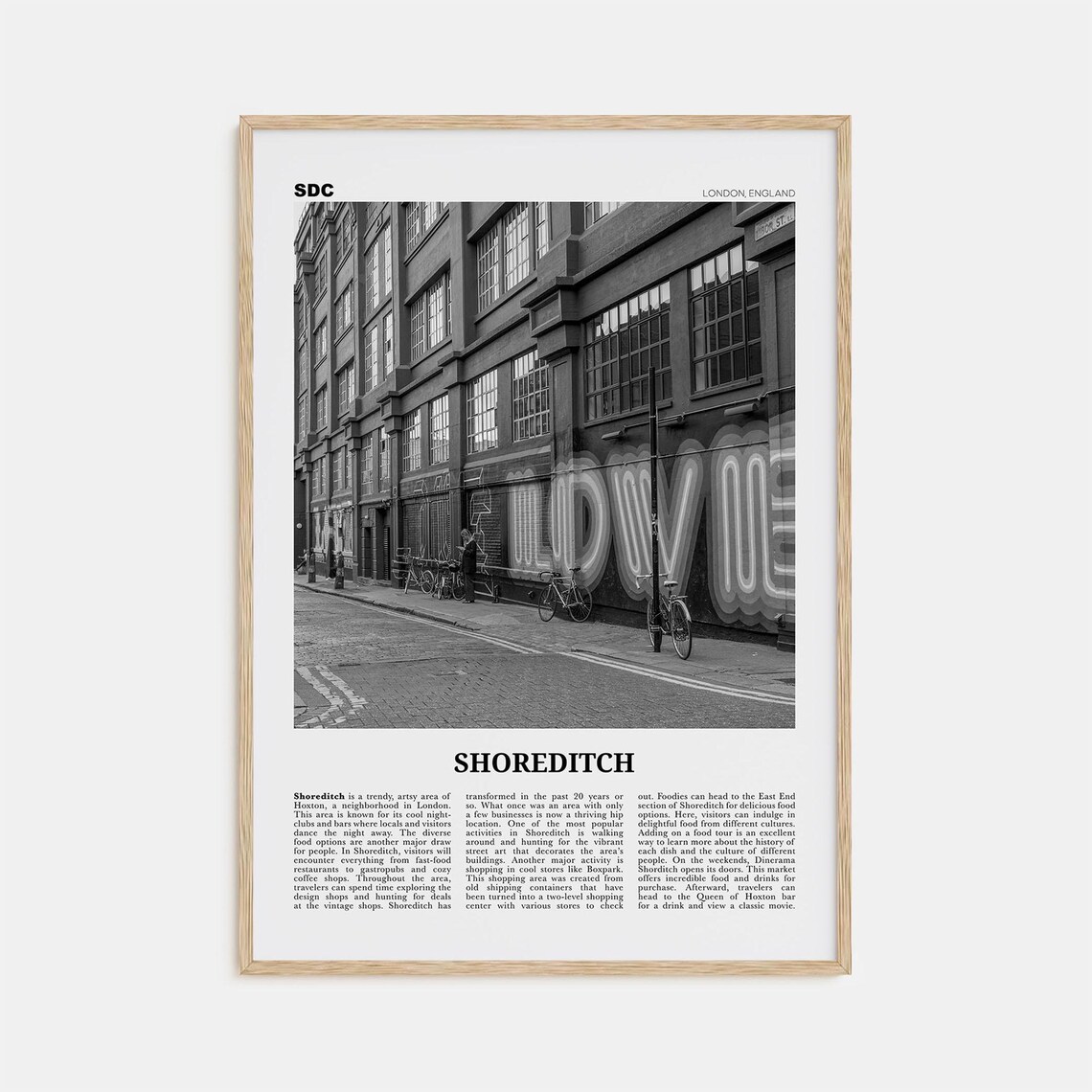 Black And White Shoreditch Map, London Travel Poster