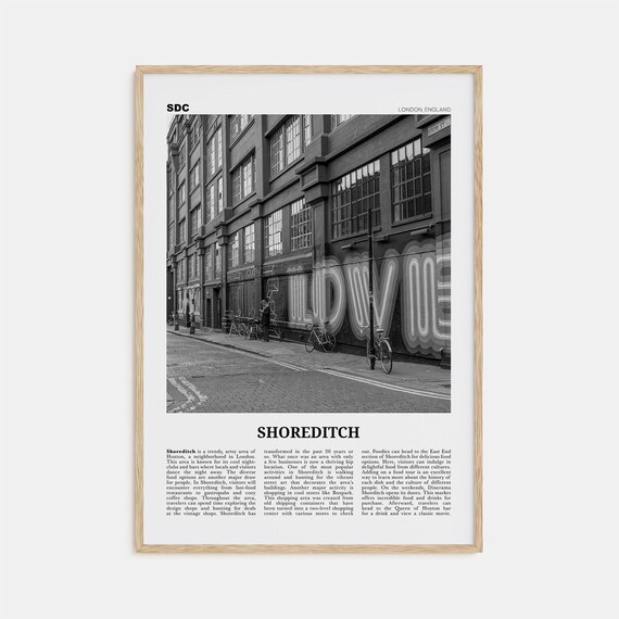 Black And White Shoreditch Map, London Travel Poster