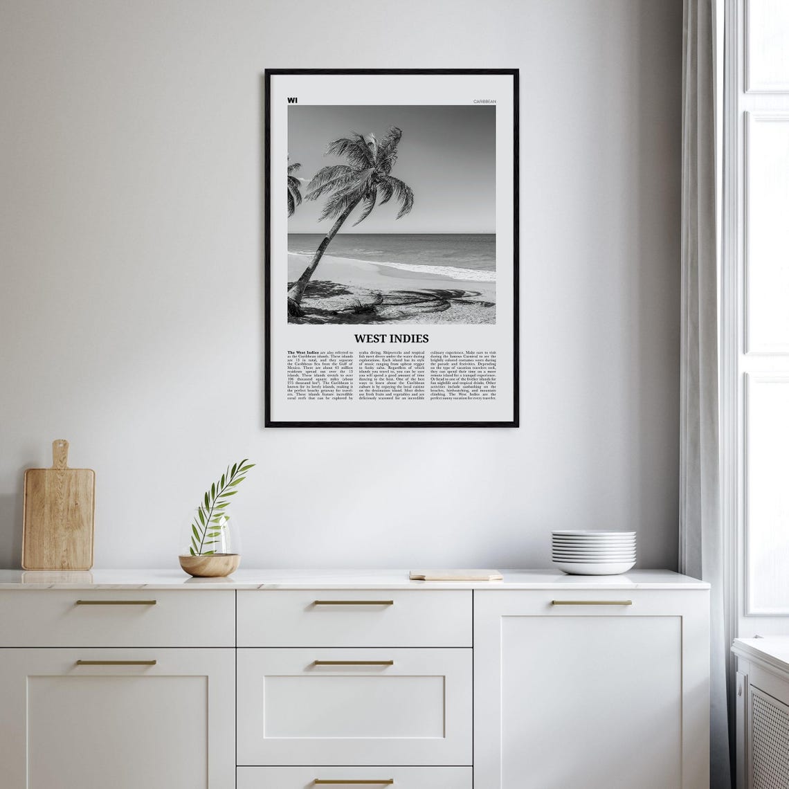 West Indies Black and White Travel Poster, Caribbean - Image 2