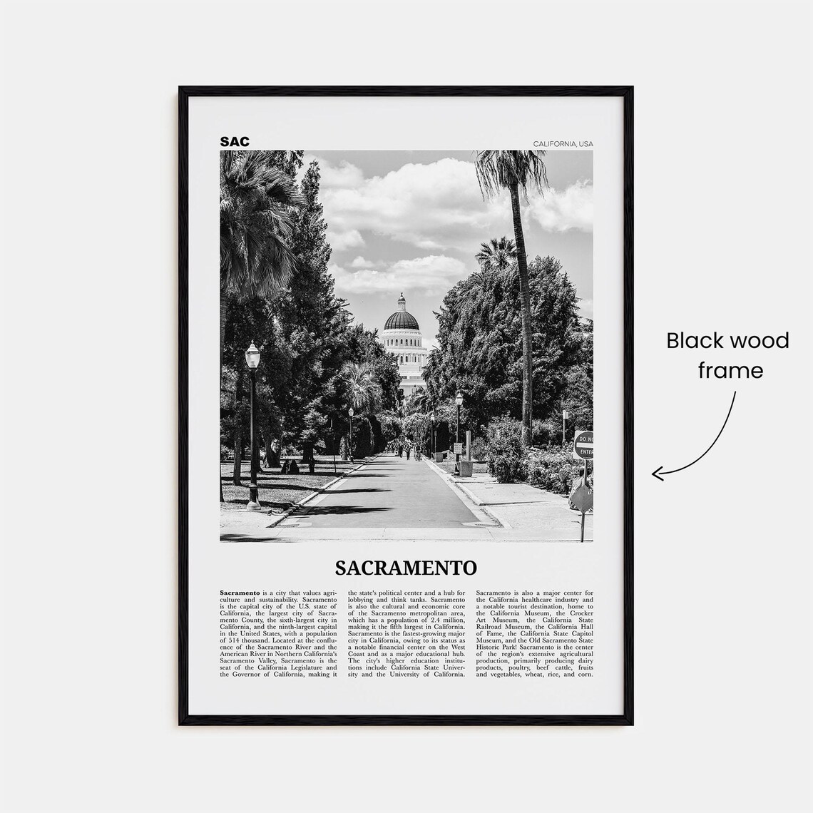 Sacramento Black and White Travel Poster, California - Image 3