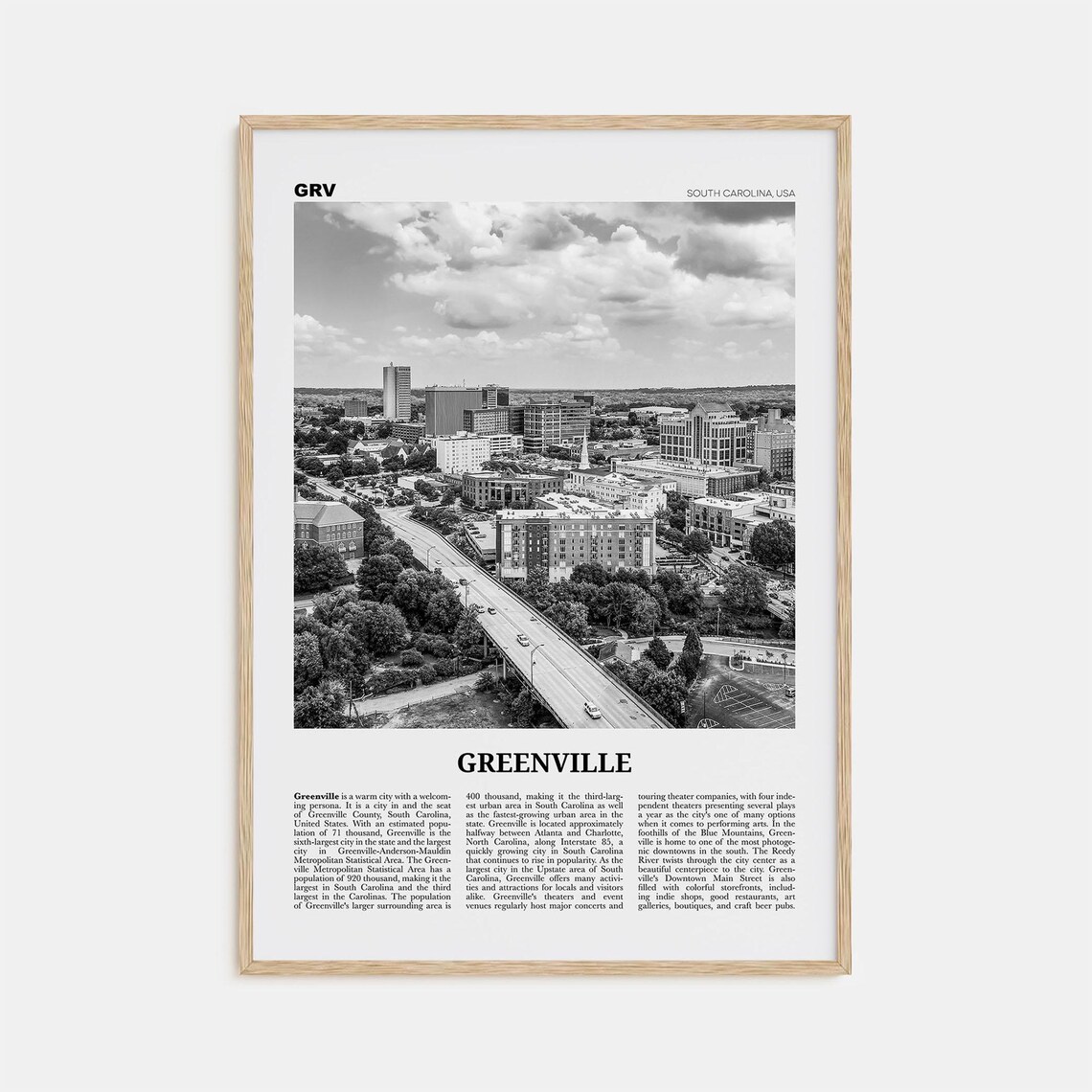 Greenville Black and White No. 1 Travel Poster
