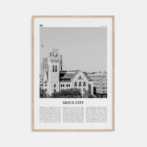Sioux City Black and White Travel Poster, Iowa