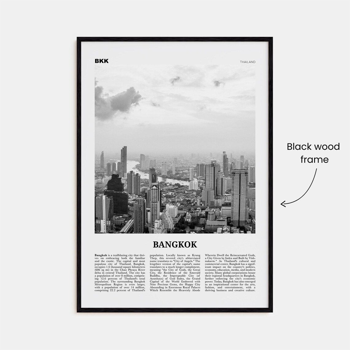 Bangkok Black and White Travel Poster, Thailand - Image 3