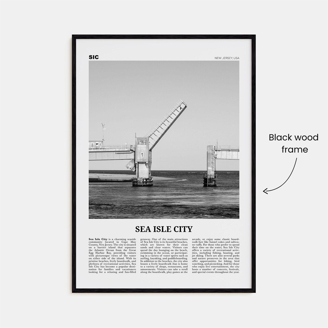 Sea Isle City Travel Poster, Black and White Map - Image 3