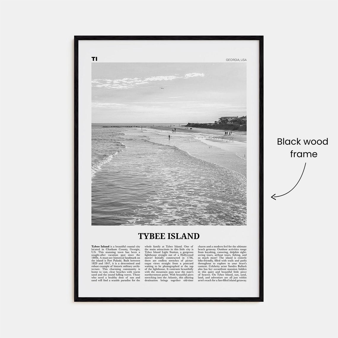 Tybee Island Georgia Black and White Travel Poster - Image 3