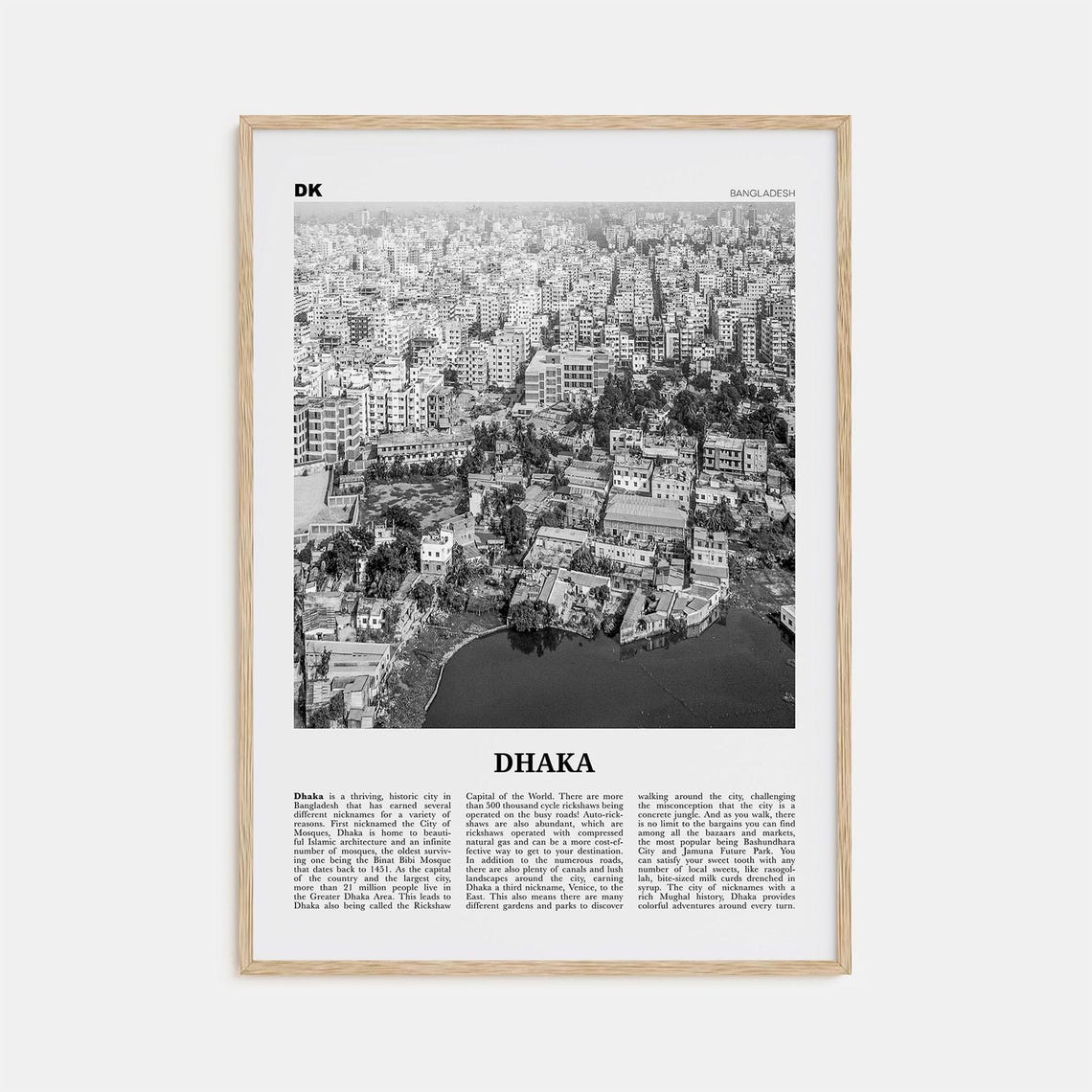 Dhaka Black and White Art Print, Bangladesh