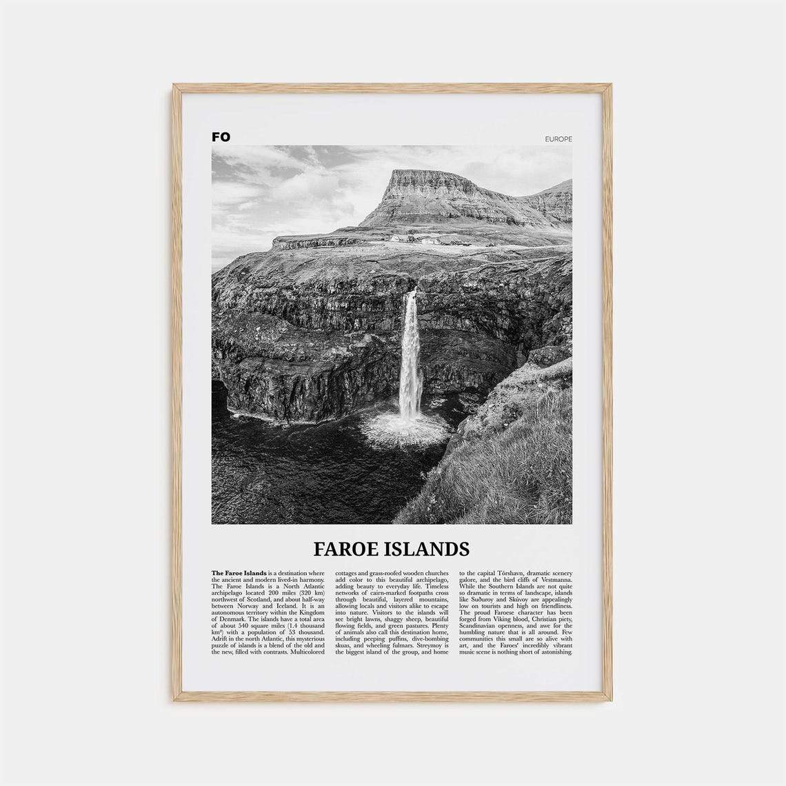 Faroe Islands Black And White Travel Poster, Tórshavn