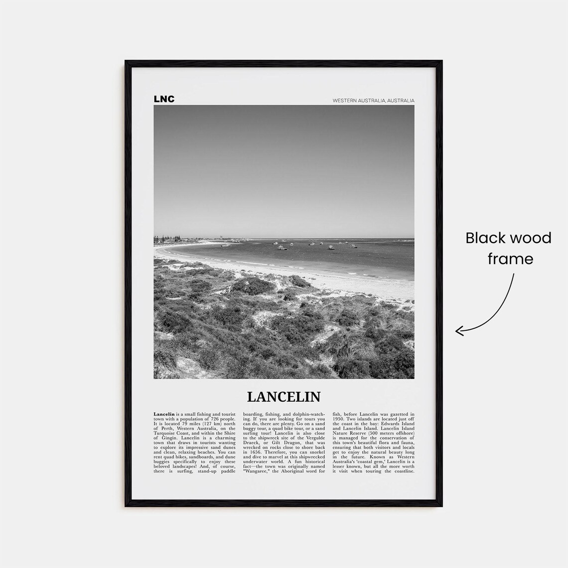 Lancelin Black and White Travel Poster, Western Australia - Image 3