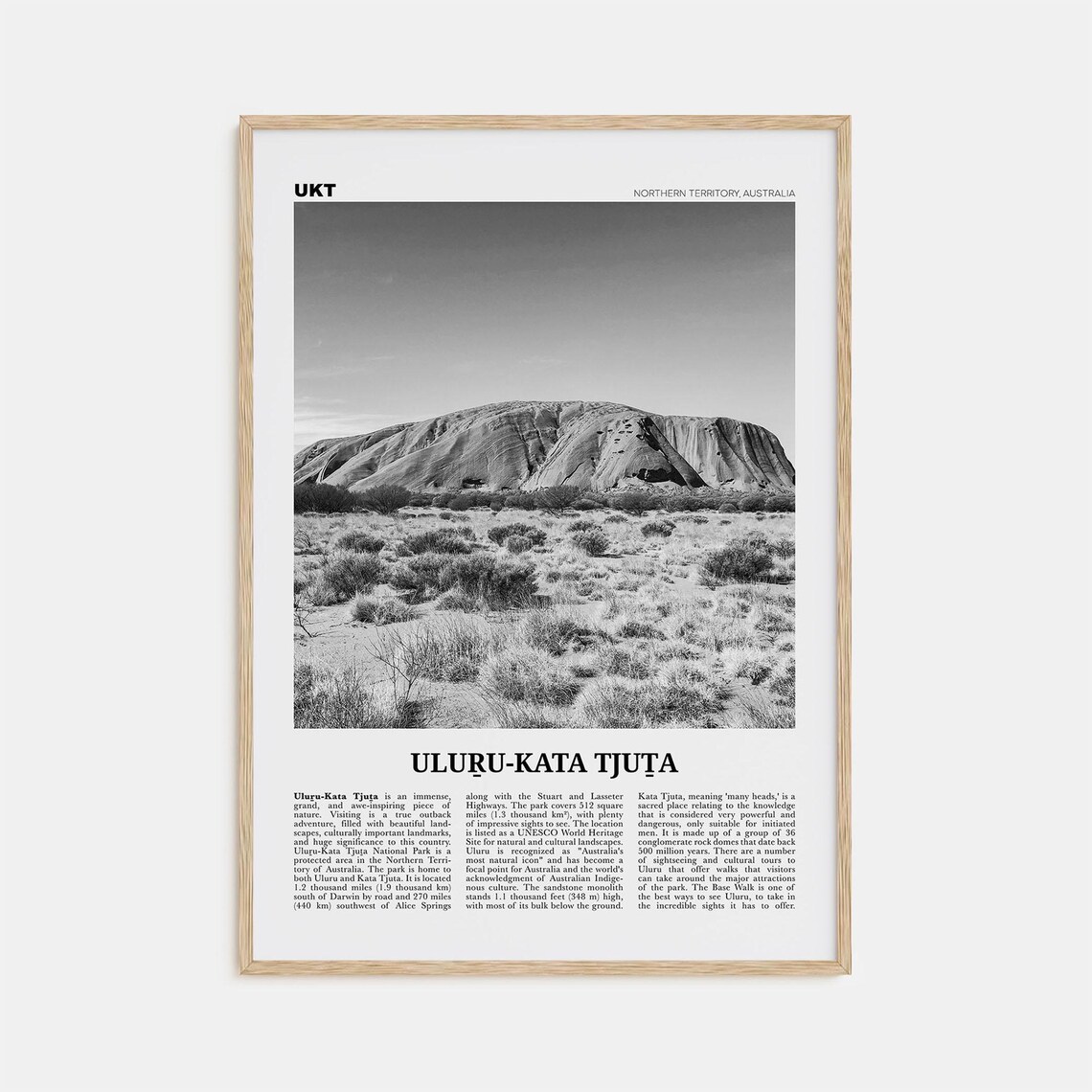 Uluru Kata Tjuta Travel Poster, Black and White