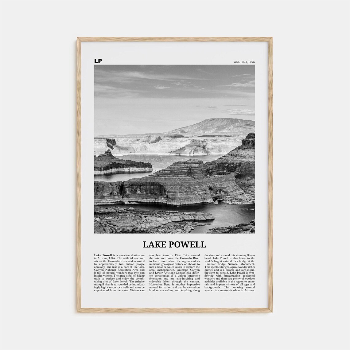 Lake Powell Black and White Travel Poster, Arizona