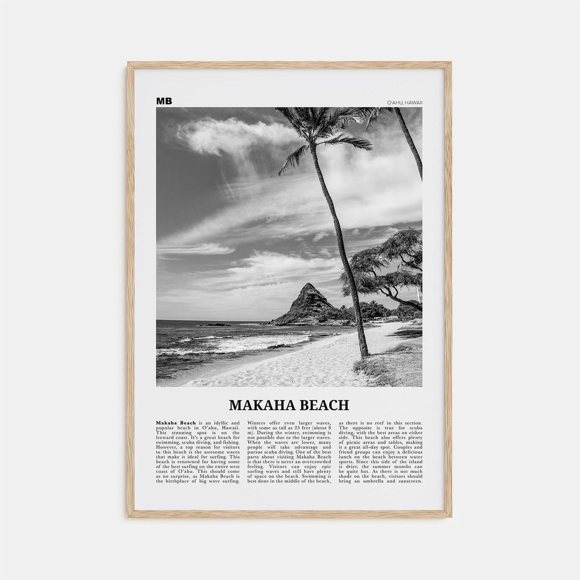 Makaha Beach Black and White Travel Poster, Oahu