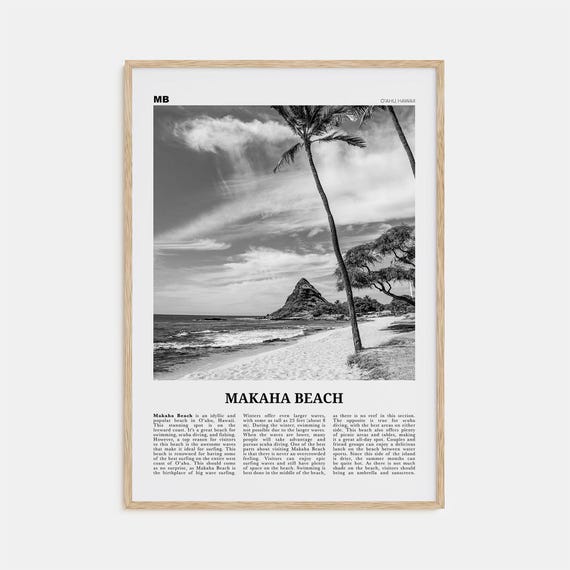 Makaha Beach Black and White Travel Poster, Oahu