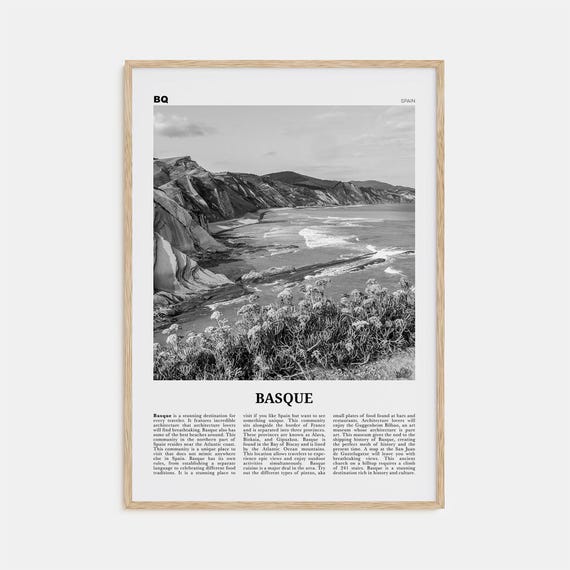 Basque Country Map, Black and White Travel Poster