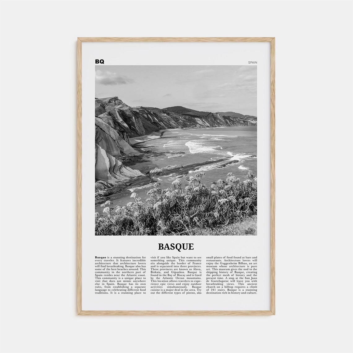 Basque Country Map, Black and White Travel Poster
