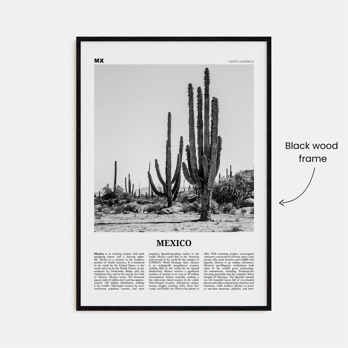 Mexico Black And White Travel Poster, Wall Art Print - Image 3