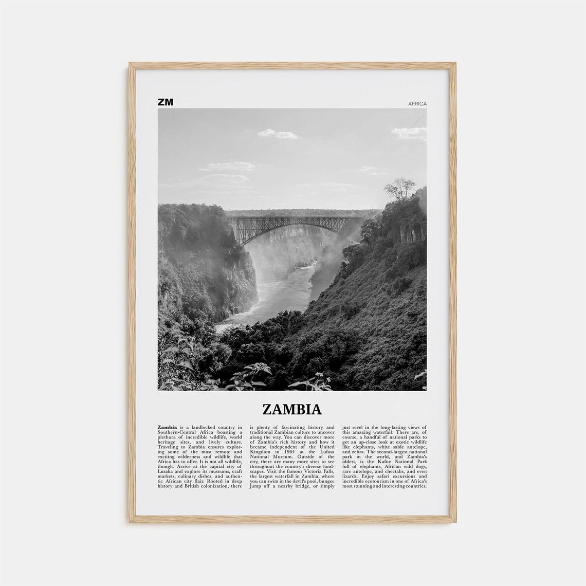 Black and White Zambia Art Print, Lusaka Africa