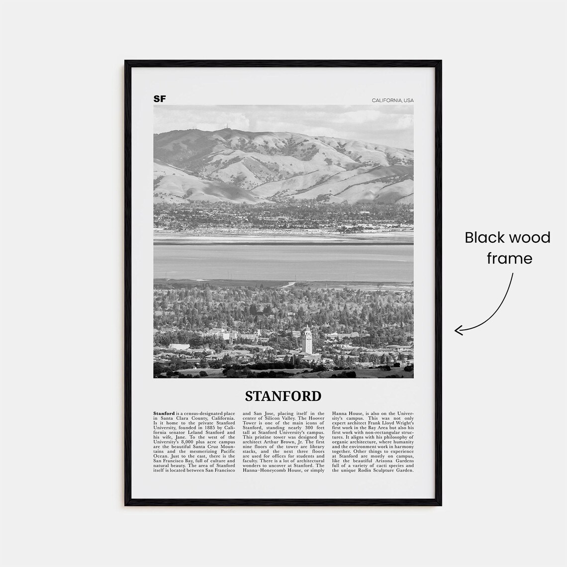 Stanford Black and White Travel Poster, California Map - Image 3