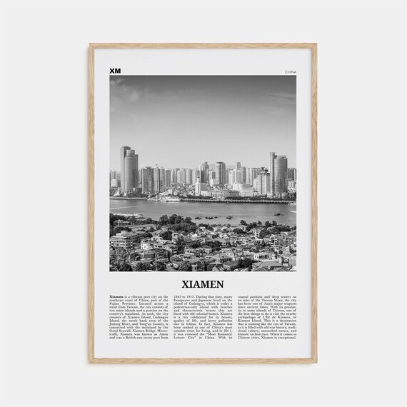 Xiamen Black and White Travel Poster, China Map