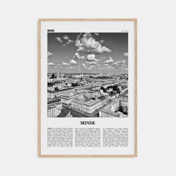 Minsk Black and White Travel Poster, Belarus Europe