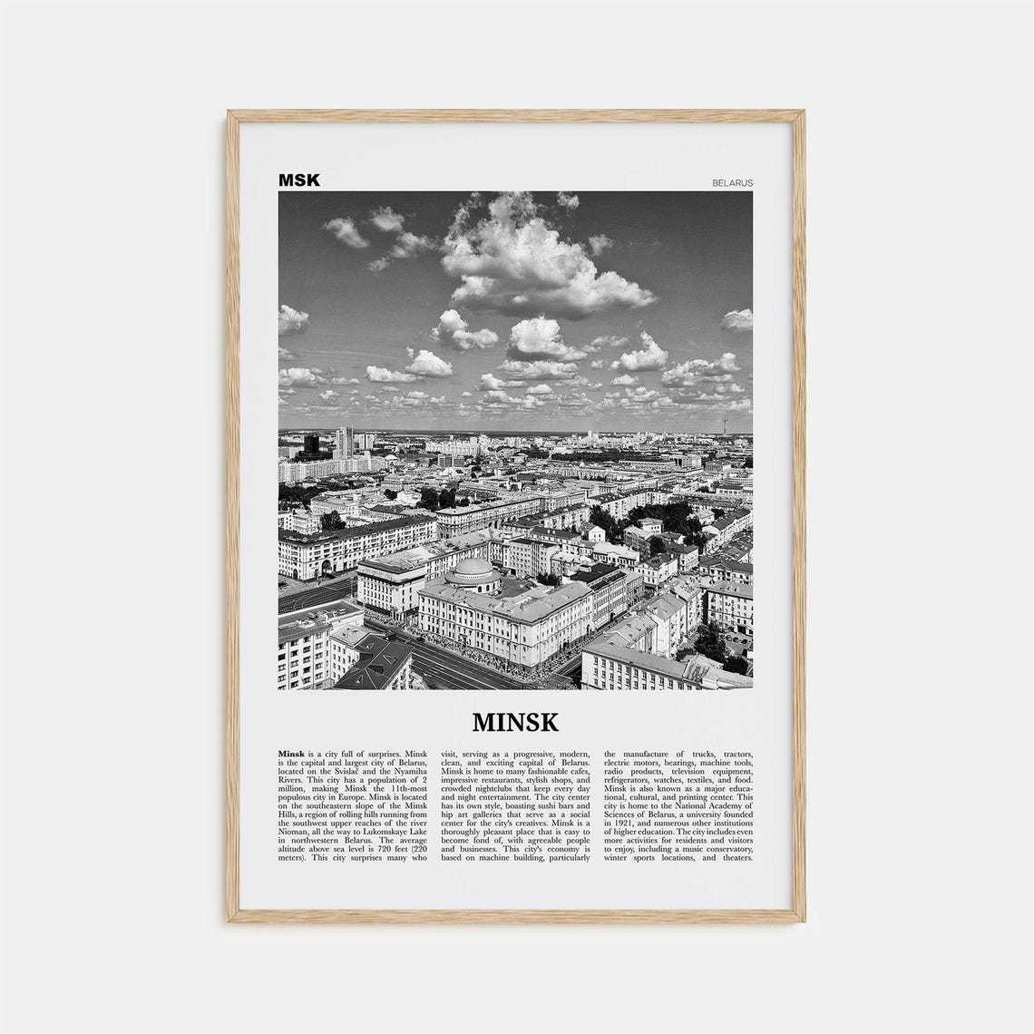 Minsk Black and White Travel Poster, Belarus Europe